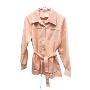 Vintage Dutchmaid 70s Peach Ribbed Polyester Leisure Jacket Size 34